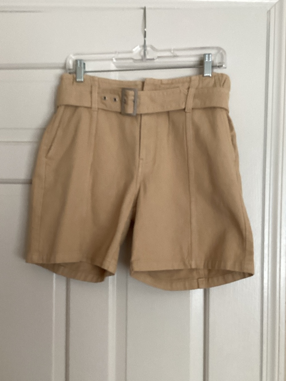 Anthropologie Tan High-Waist Belted Bermuda Shorts